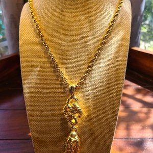 Beautiful Gold Artsy Tassel Pendant/ Long Rope Chain. NWOT